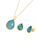Conjunto Colar e Brinco Ágata Azul Céu Ouro Semijoia