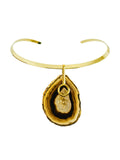 Colar Choker Aro Liso com Ágata Marrom Detalhe Dourado Semijoia