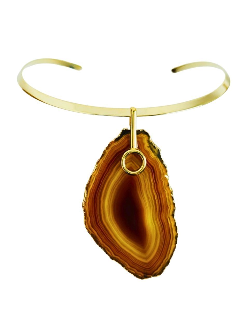 Colar Choker Aro Liso com Ágata Vermelha Detalhe Dourado Semijoia