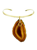 Colar Choker Aro Liso com Ágata Vermelha Detalhe Dourado Semijoia