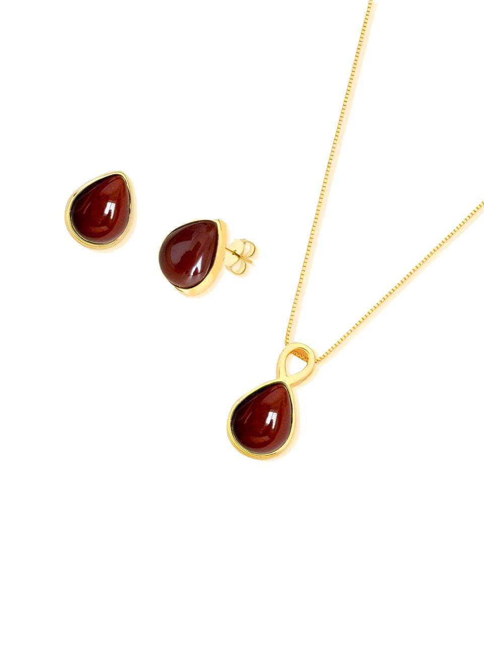 Conjunto Colar e Brinco Gota Ágata Vermelha