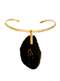 Colar Choker Aro Liso com Ágata Negra Detalhe Dourado Semijoia