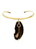 Colar Choker Aro Liso com Ágata Negra Detalhe Dourado Semijoia