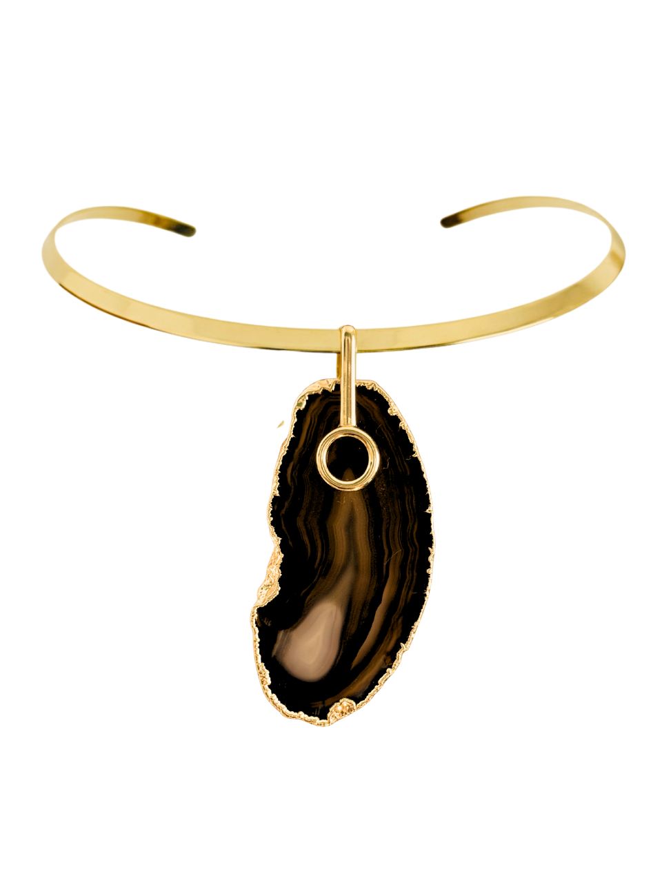 Colar Choker Aro Liso com Ágata Negra Detalhe Dourado Semijoia