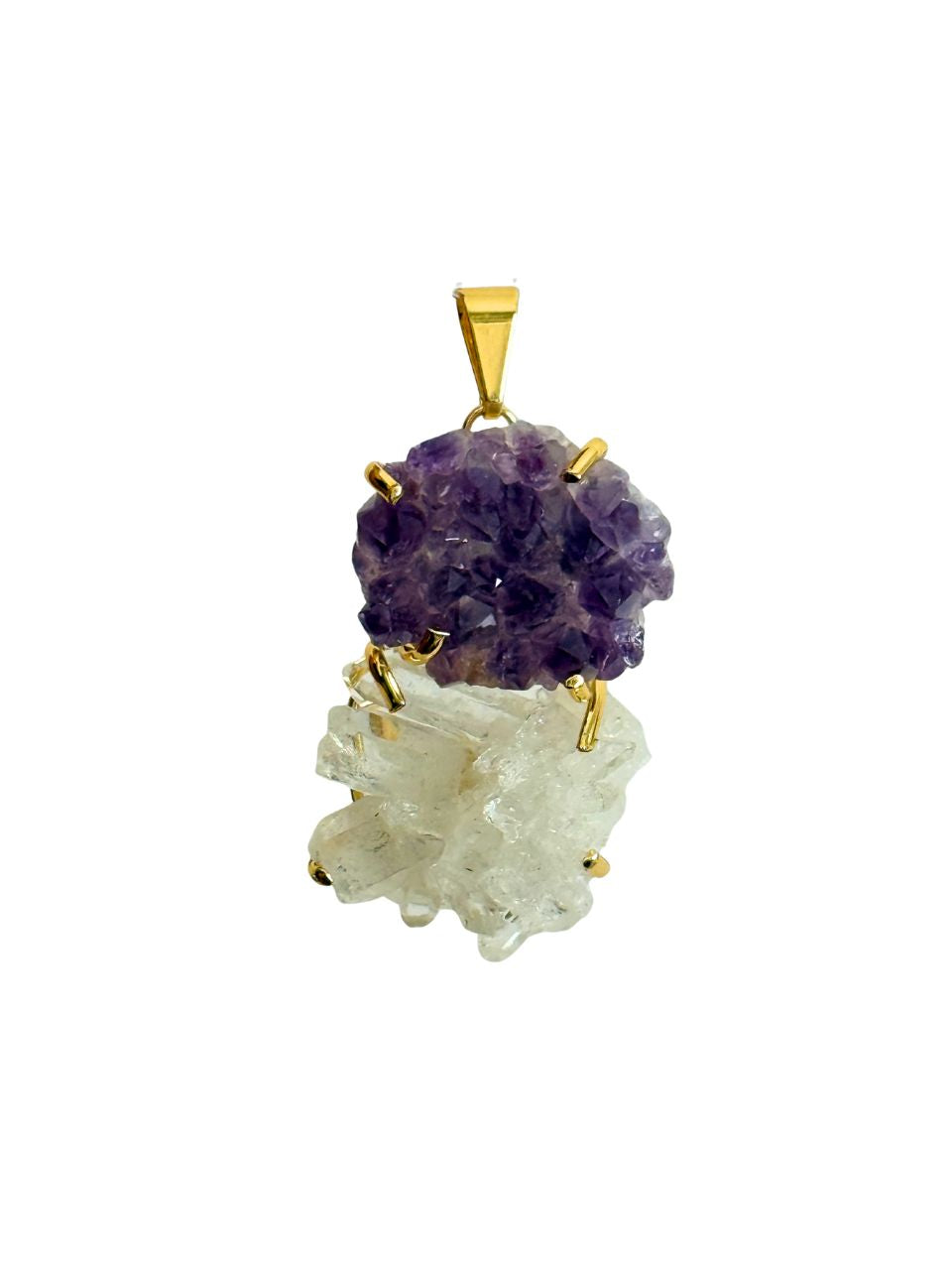 Pingente Duplo Ametista e Cristal Ouro Semijoia