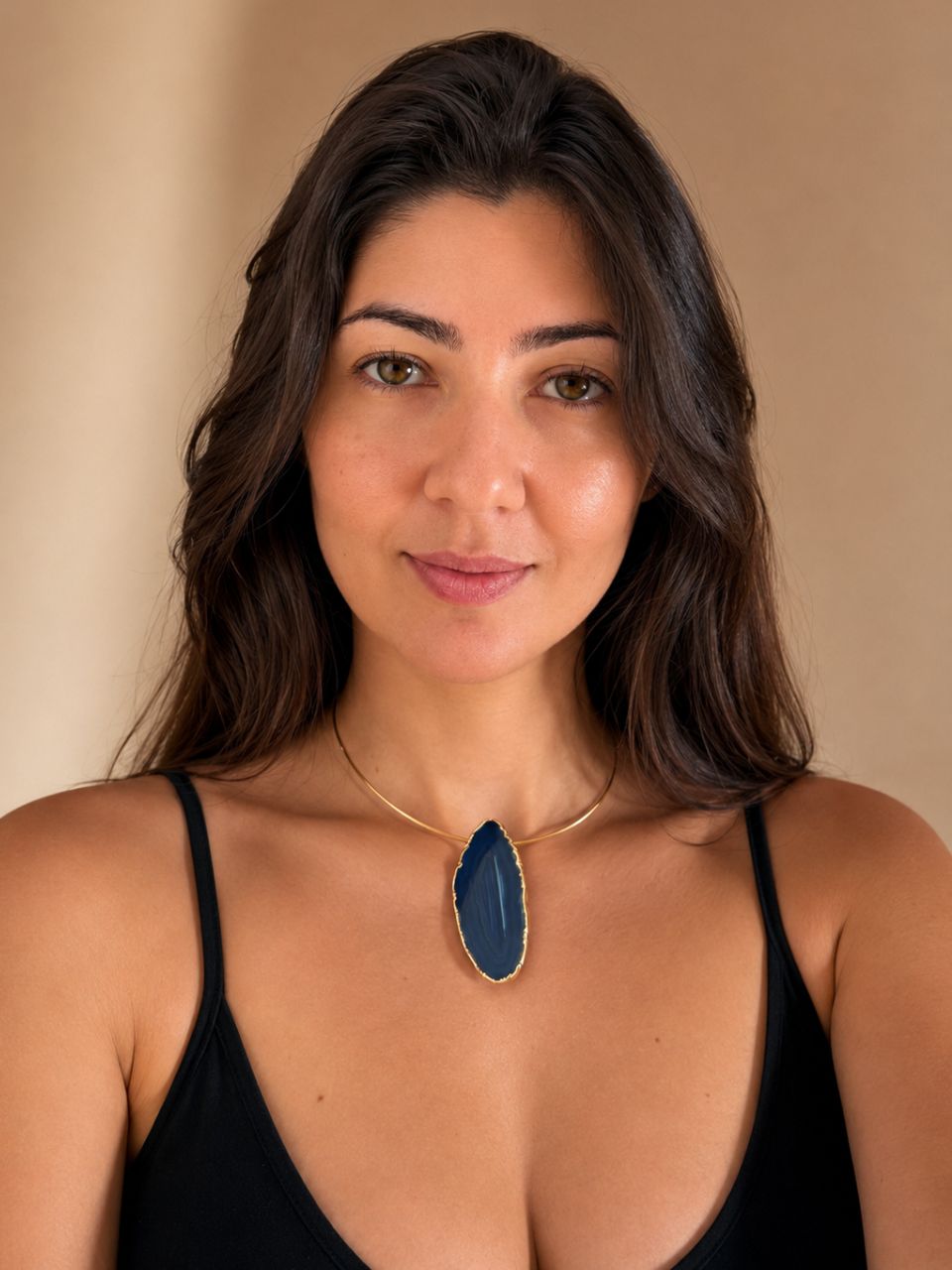 Pingente Agata Azul Ouro Semijoia