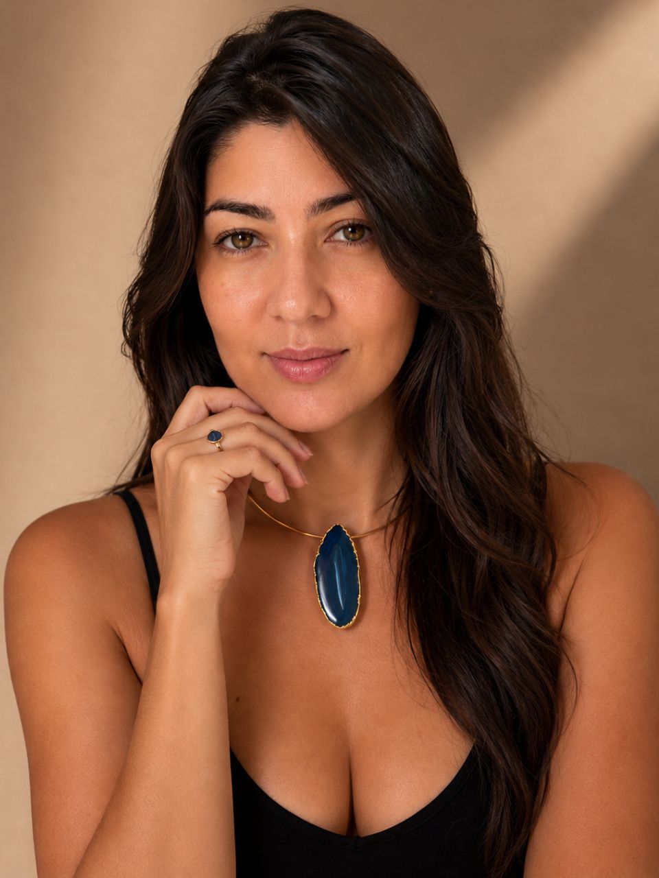 Pingente Agata Azul Ouro Semijoia