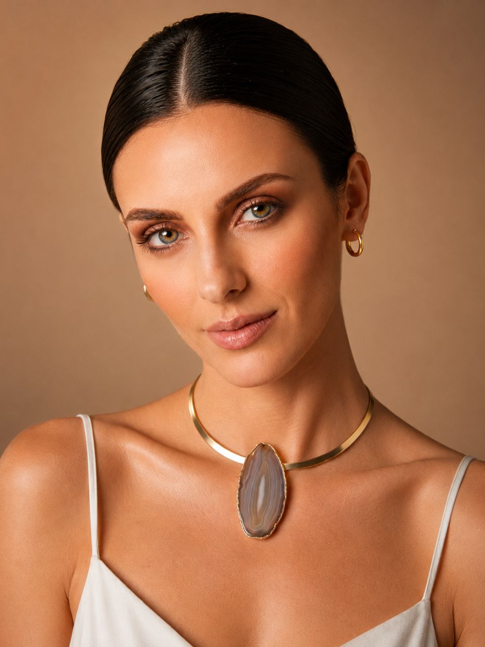 Pingente Agata Marrom Ouro Semijoia