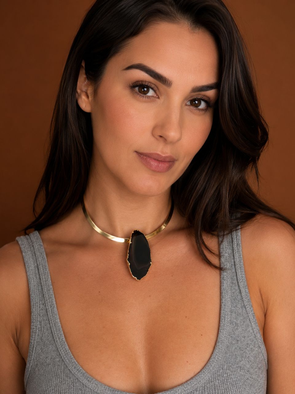 Pingente Agata Negra Ouro Semijoia