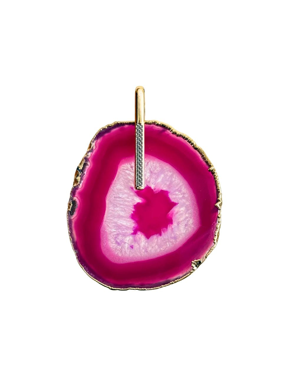 Pingente Ágata Rosa com detalhe em Ródio Branco - Ouro Semijoia