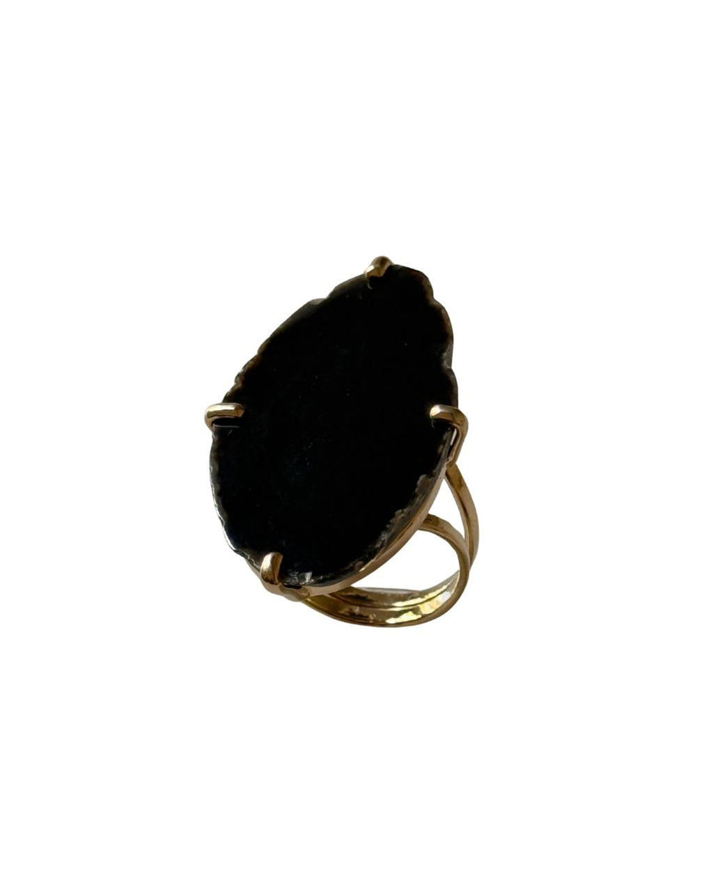Anel Ajustável Ágata Negra Ouro Semijoia