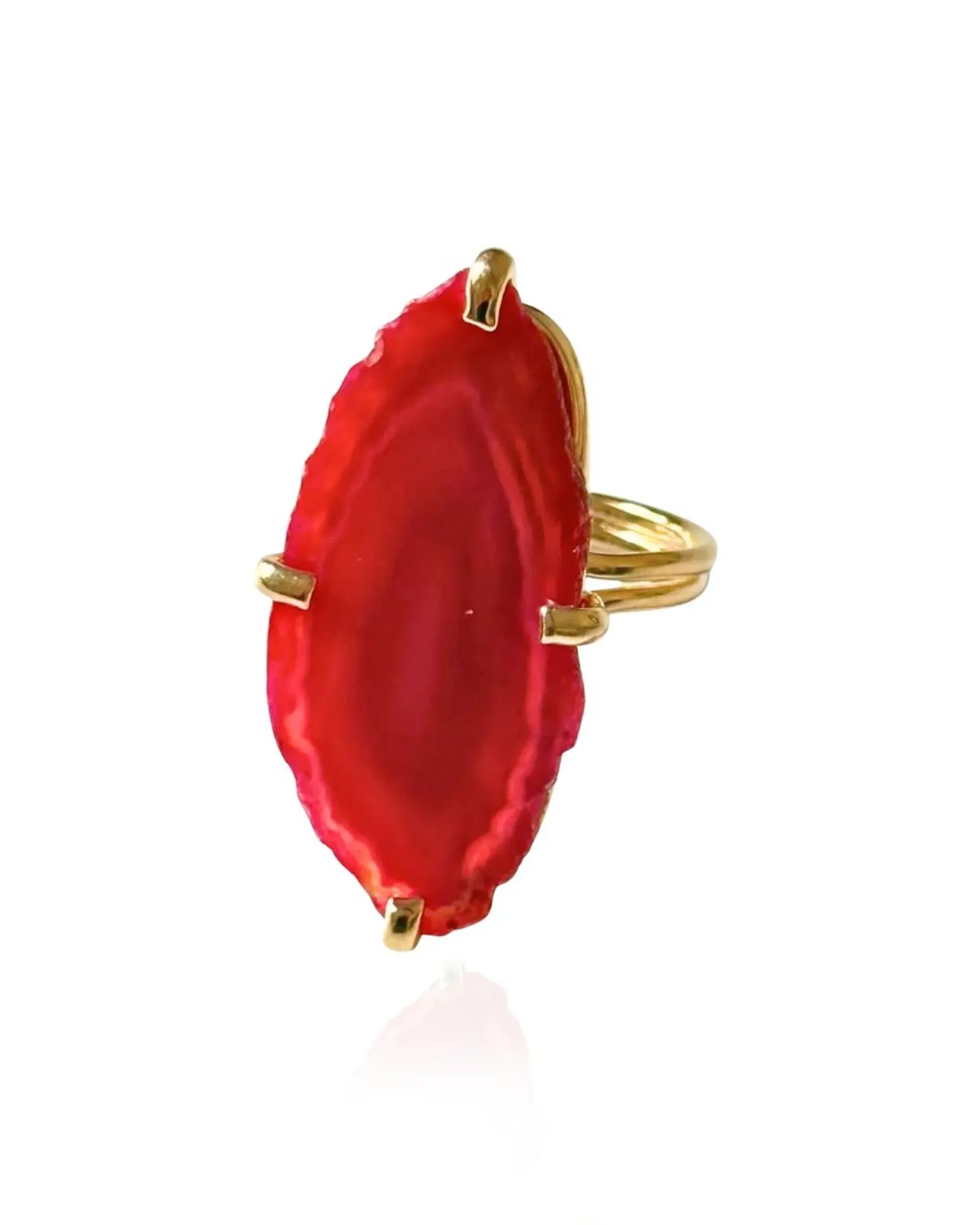 Anel Ajustável Ágata Rosa Ouro Semijoia