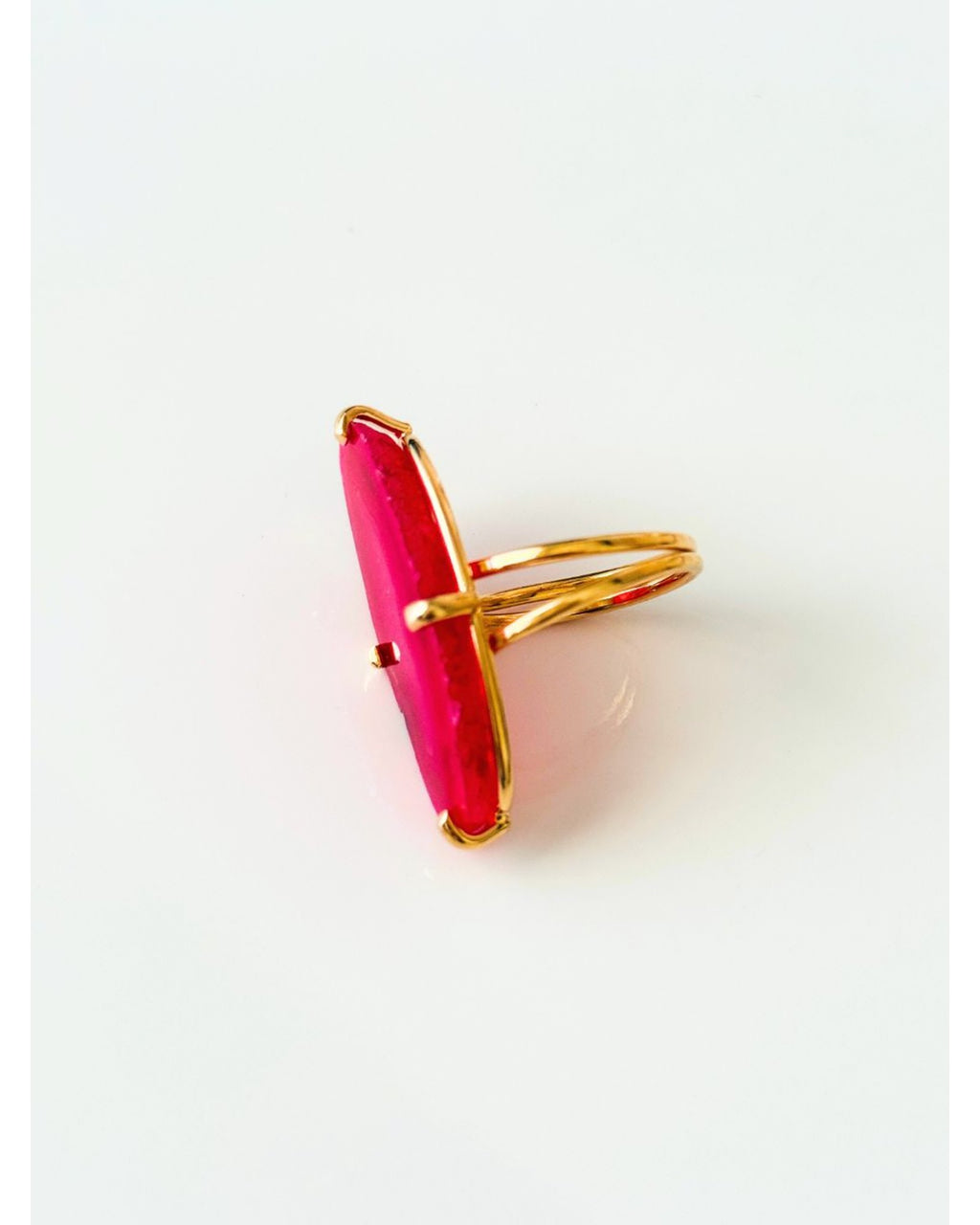 Anel Ajustável Ágata Rosa Ouro Semijoia