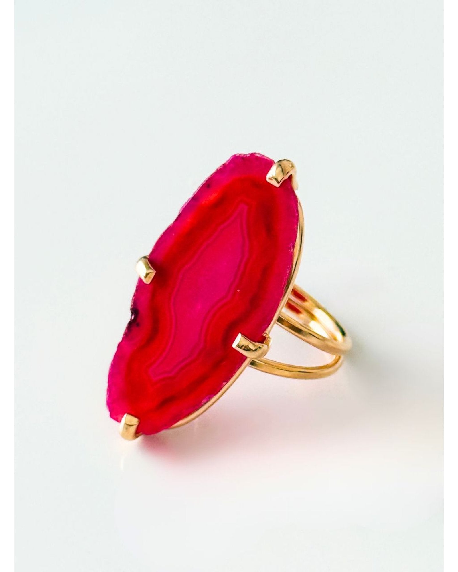 Anel Ajustável Ágata Rosa Ouro Semijoia