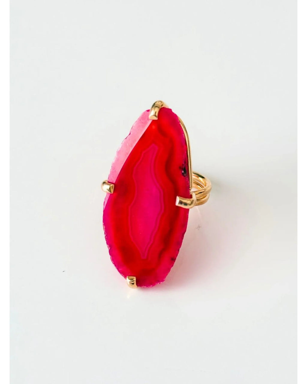 Anel Ajustável Ágata Rosa Ouro Semijoia