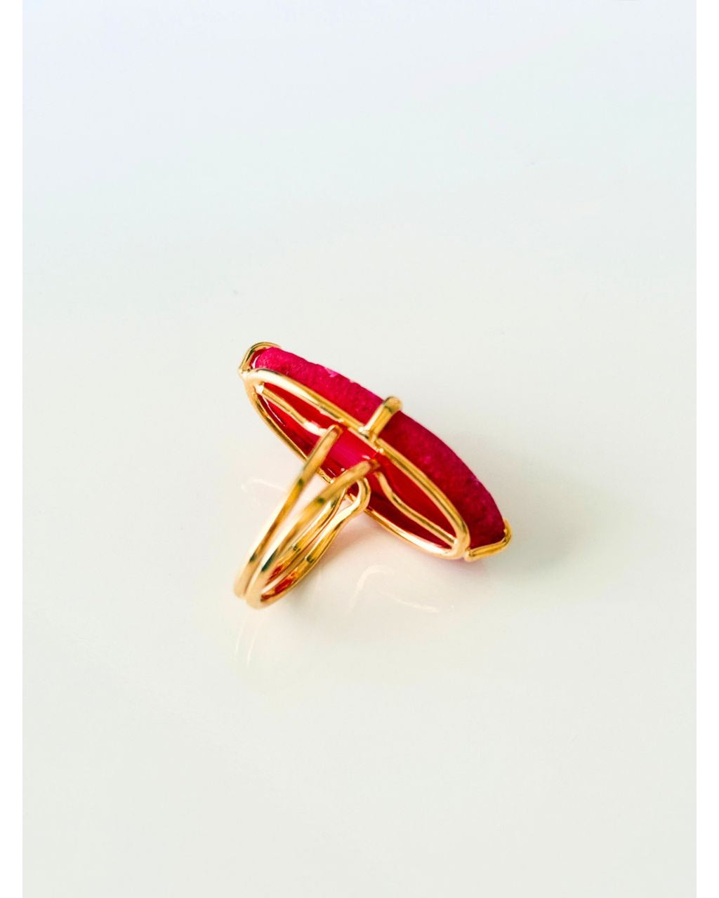 Anel Ajustável Ágata Rosa Ouro Semijoia