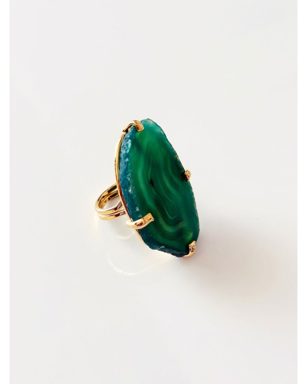 Anel Ajustável Ágata Verde Ouro Semijoia