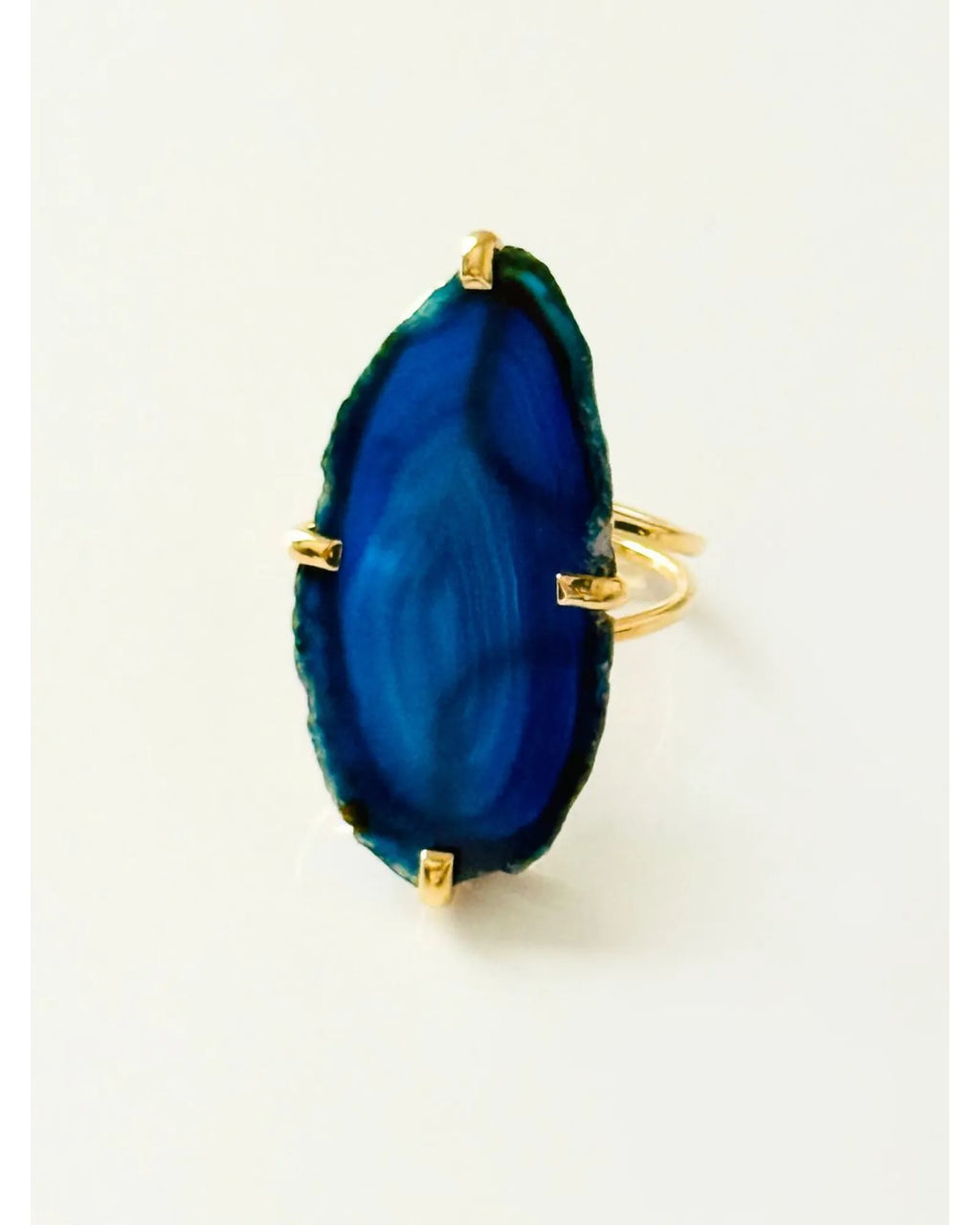 Anel Ajustável Ágata Azul Ouro Semijoia