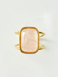 Anel Retangular Quartzo Rosa Ouro Semijoia