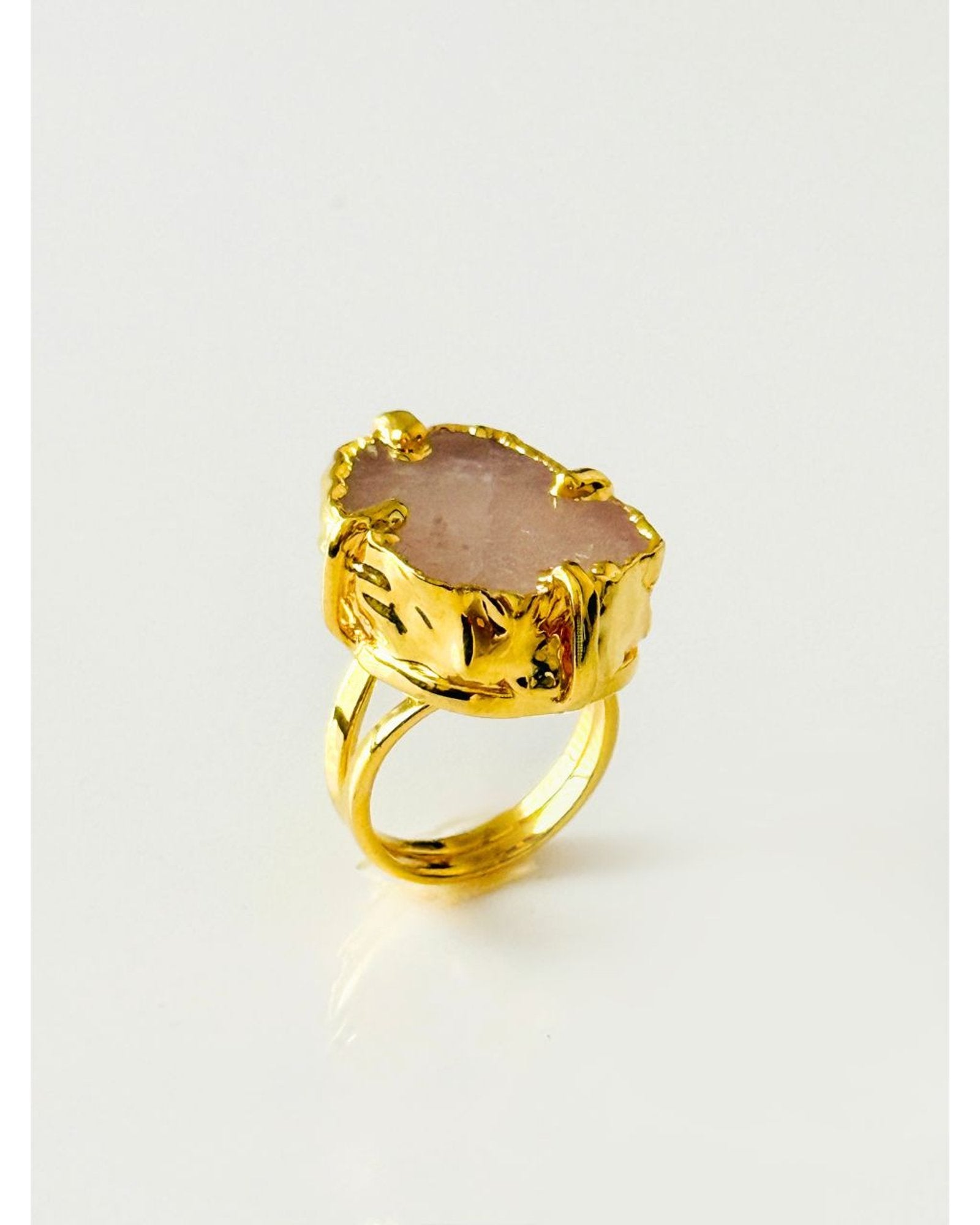 Anel ajustável Slice Quartzo Rosa Ouro Semijoia
