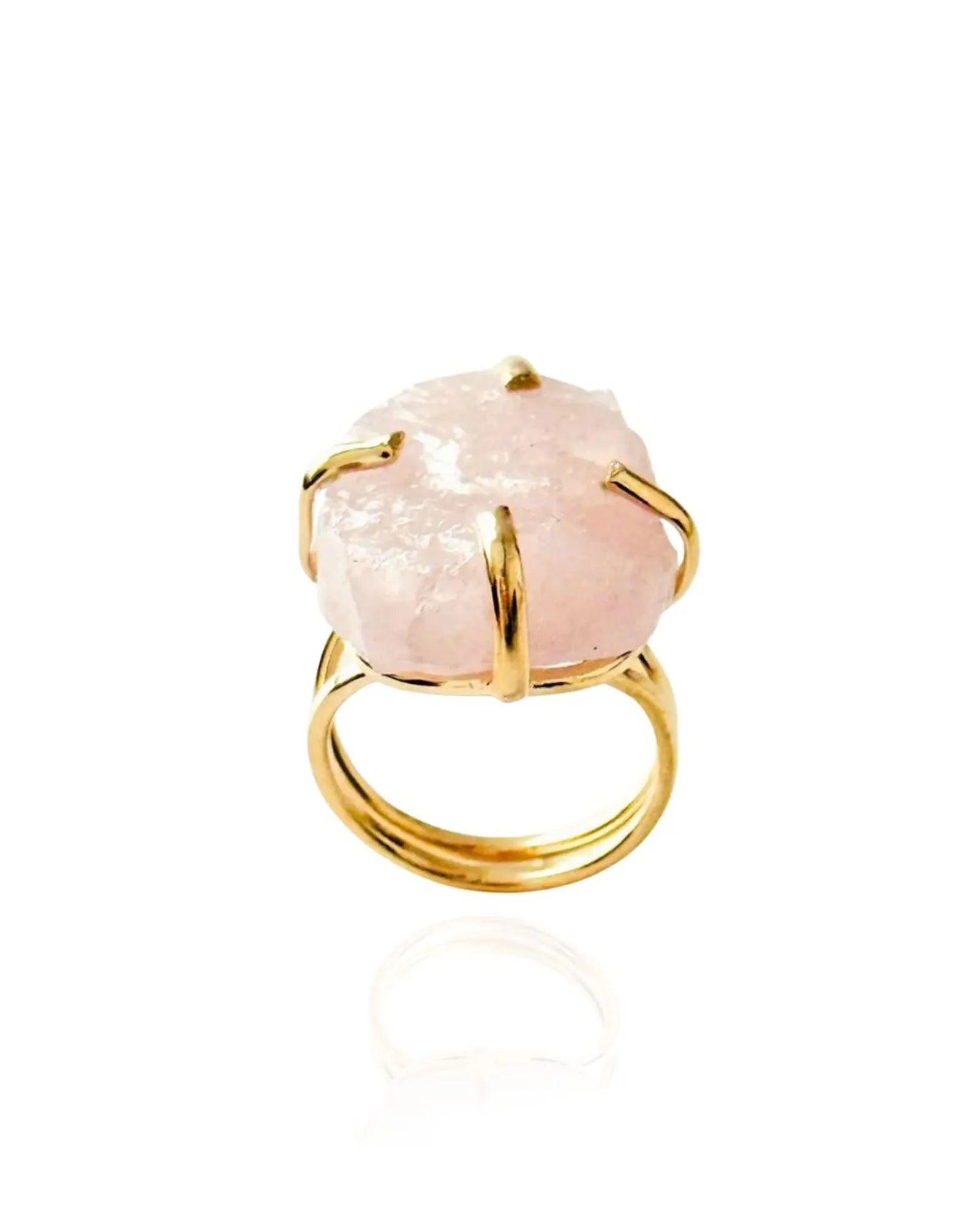 Anel ajustável Pedra Bruta Quartzo Rosa Ouro Semijoia