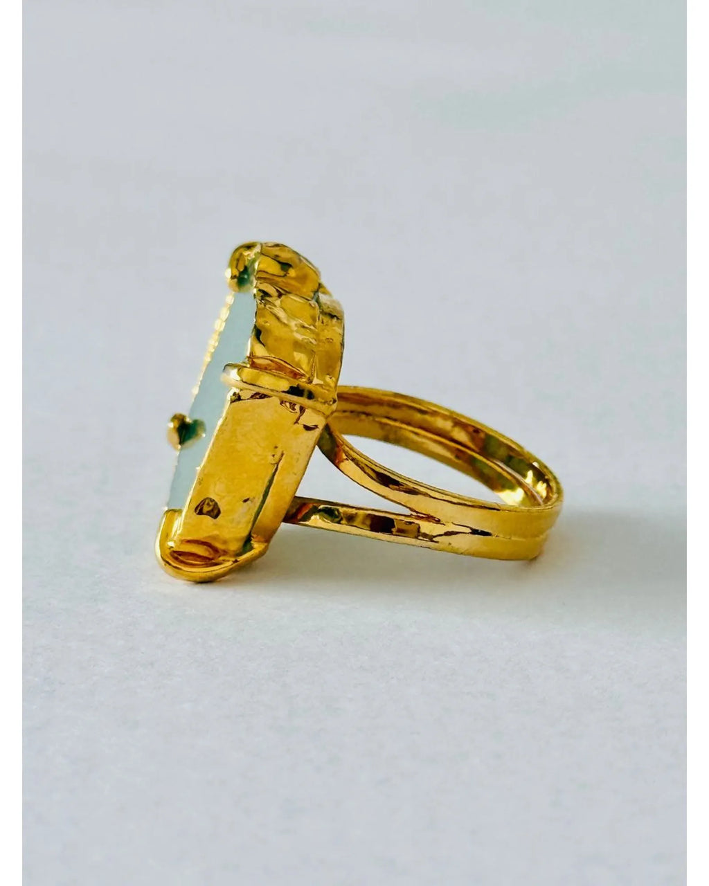 Anel Ajustável Slice Quartzo Verde Ouro Semijoia