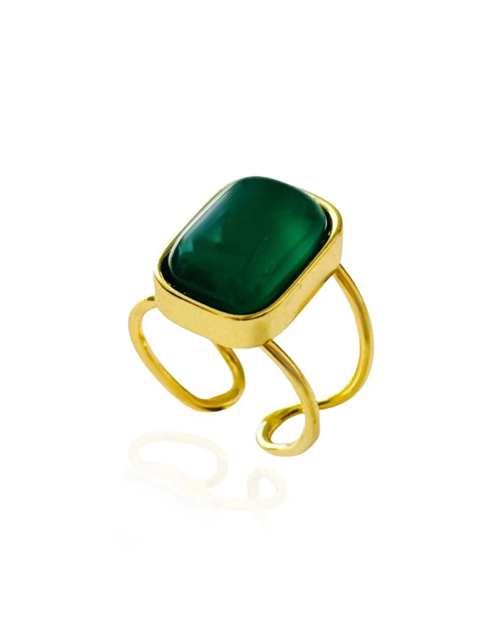 Anel Retangular Ágata Verde Ouro Semijoia