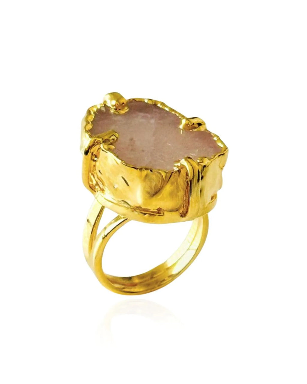 Anel ajustável Slice Quartzo Rosa Ouro Semijoia