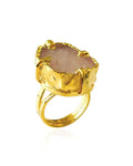 Anel ajustável Slice Quartzo Rosa Ouro Semijoia