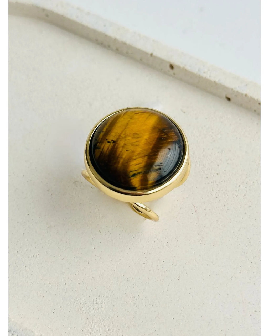 Anel Redondo Ajustável Olho de tigre - ouro semijoia