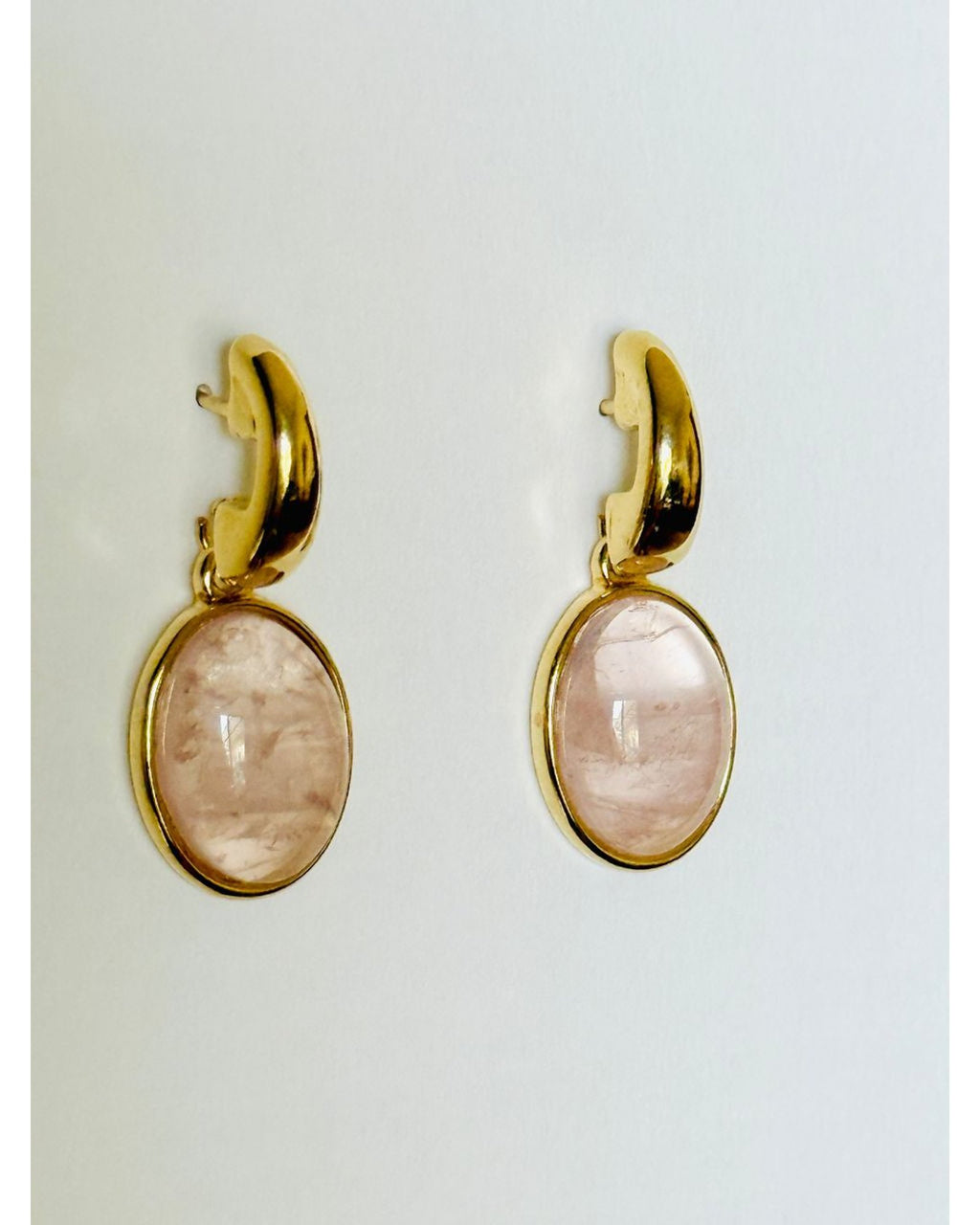Conjunto Colar e Brinco Gota Invertida Quartzo Rosa e Obsidiana Fumê Ouro Semijoia