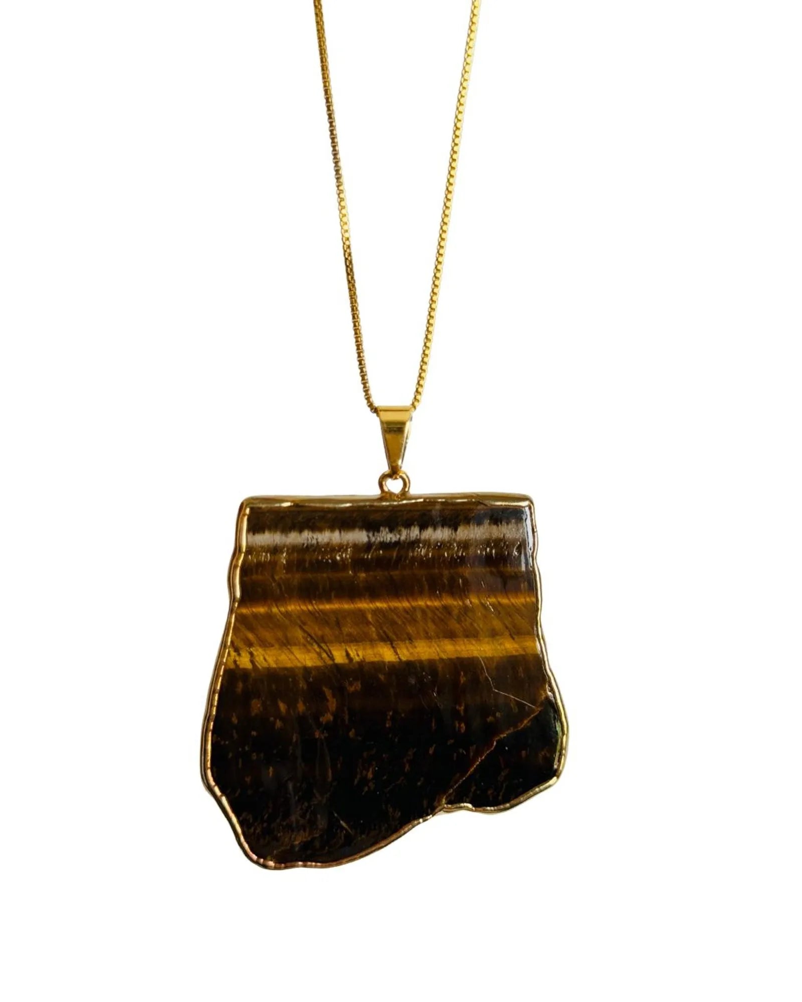 Colar Corrente Slice Olho de Tigre Ouro Semijoia