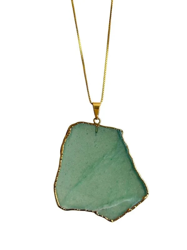 Colar Corrente Slice Quartzo Verde ouro semijoia
