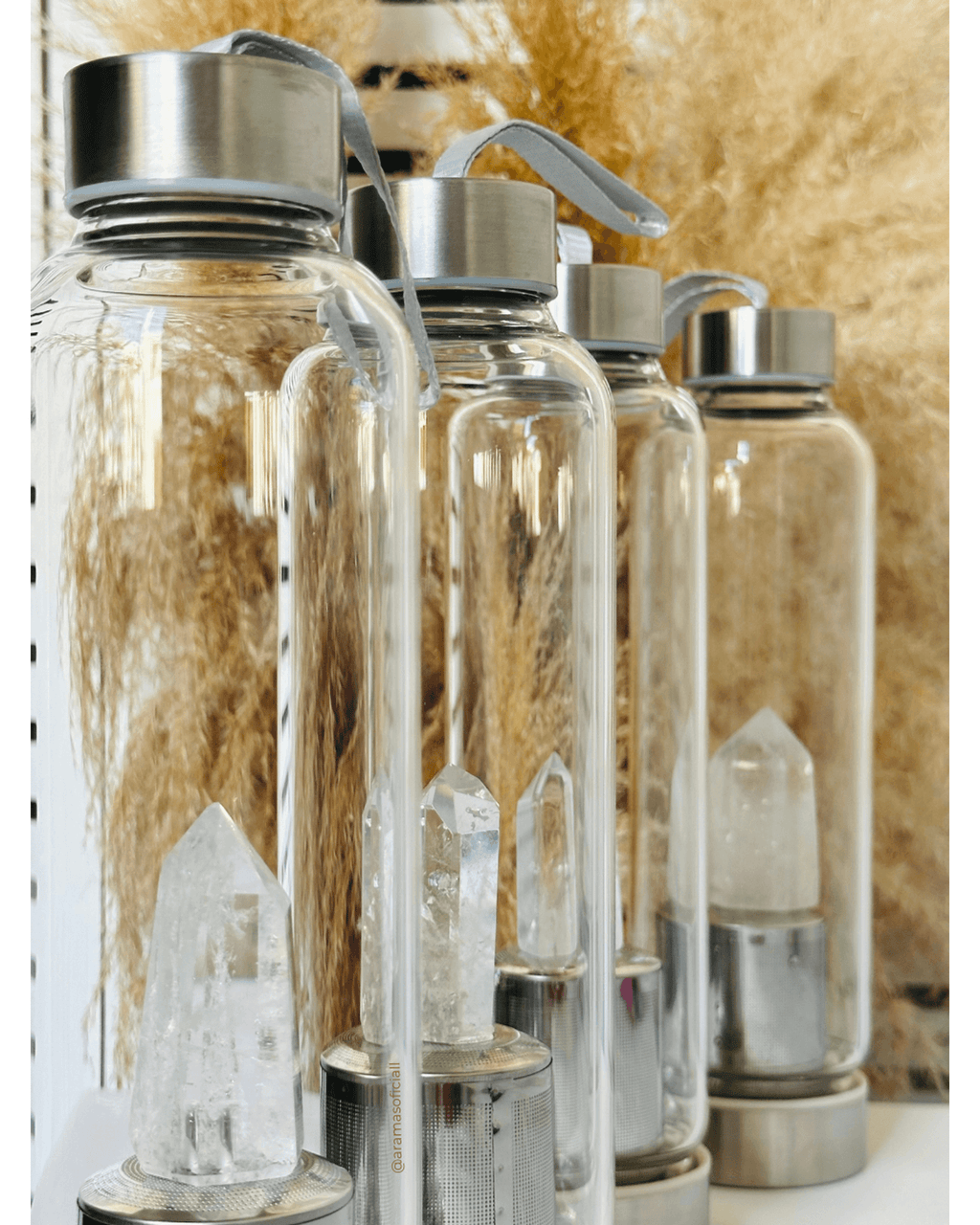 Garrafa de Vidro Ponta de CRISTAL DE ROCHA Boas Vibrações