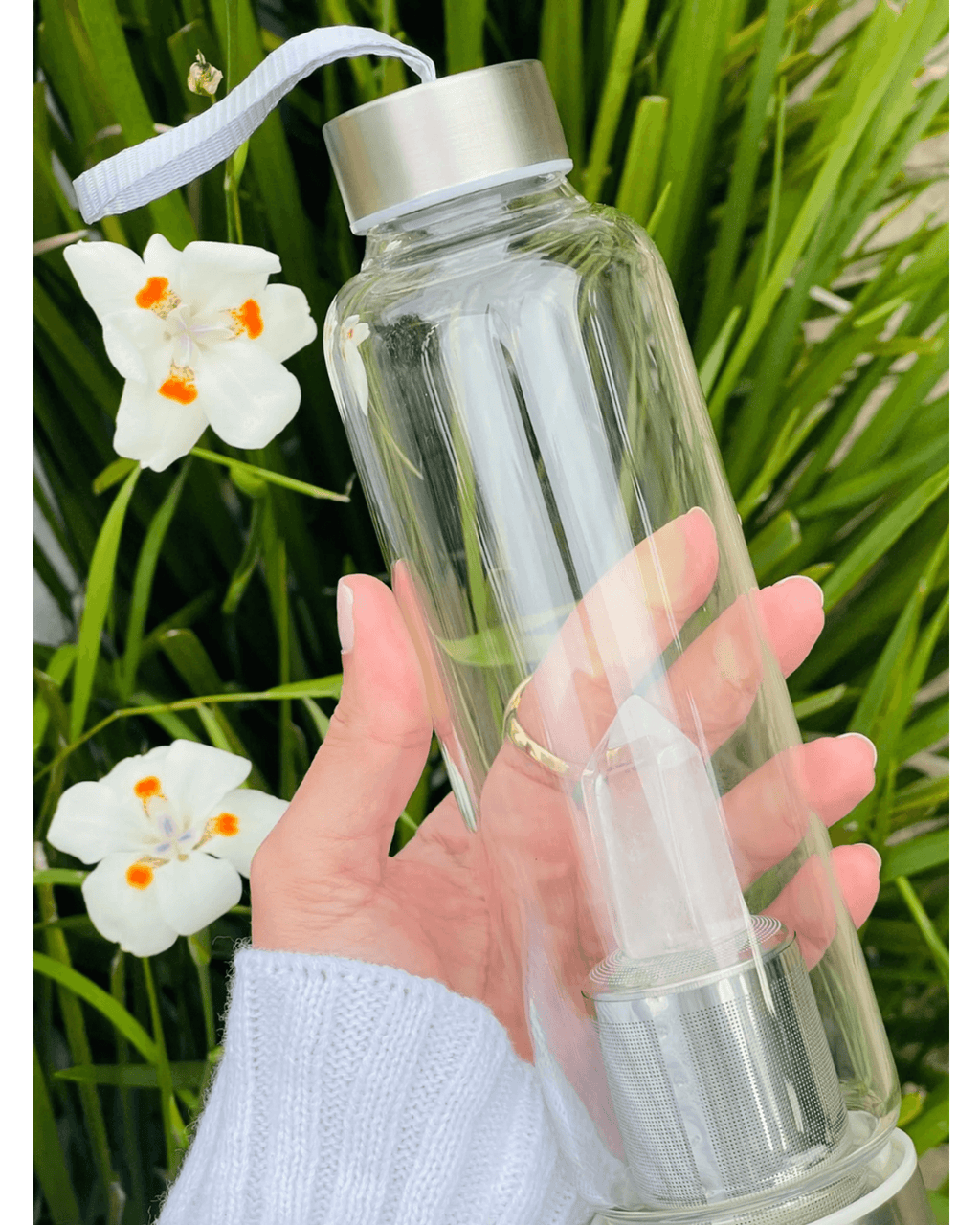Garrafa de Vidro Ponta de CRISTAL DE ROCHA Boas Vibrações