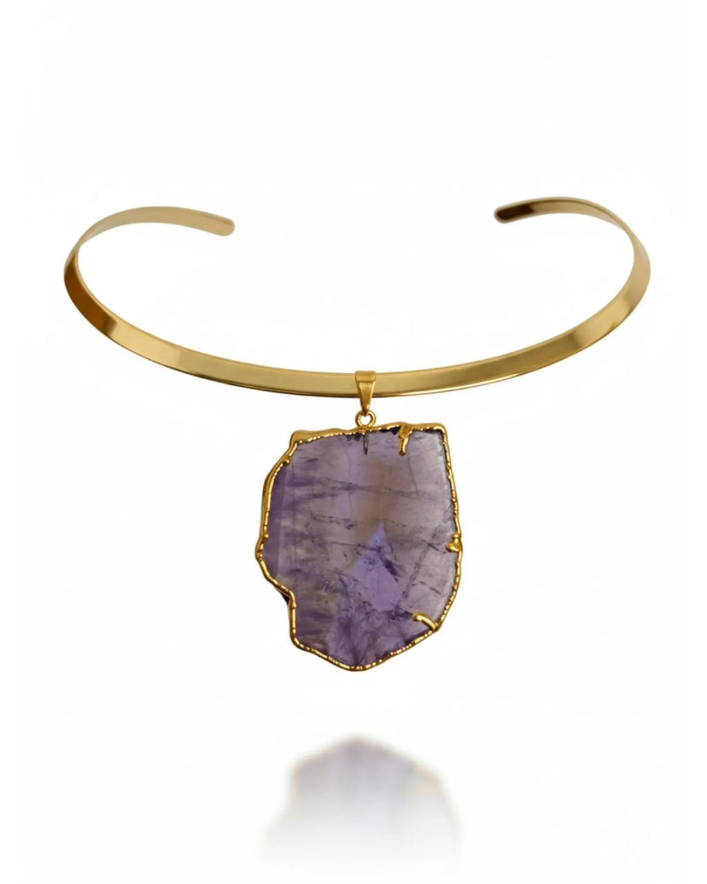Colar Choker Aro Liso Slice Ametista Ouro Semijoia