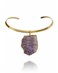 Colar Choker Aro Liso Slice Ametista Ouro Semijoia
