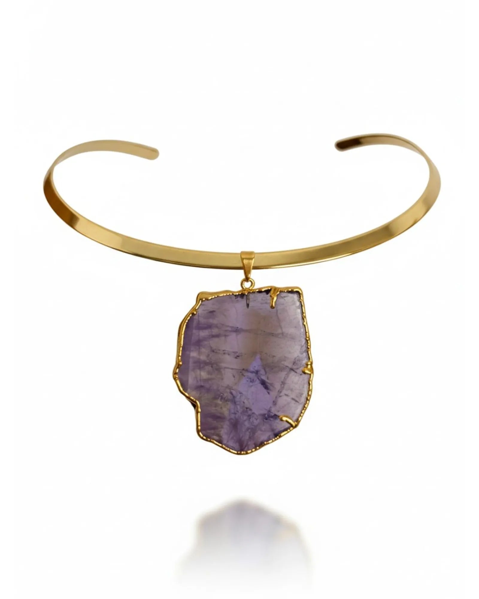 Colar Choker Aro Liso Slice Ametista Ouro Semijoia