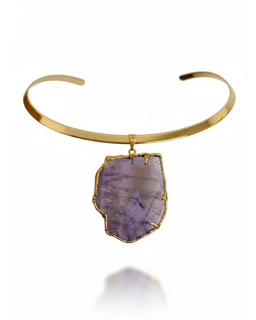 Colar Choker Aro Liso Slice Ametista Ouro Semijoia