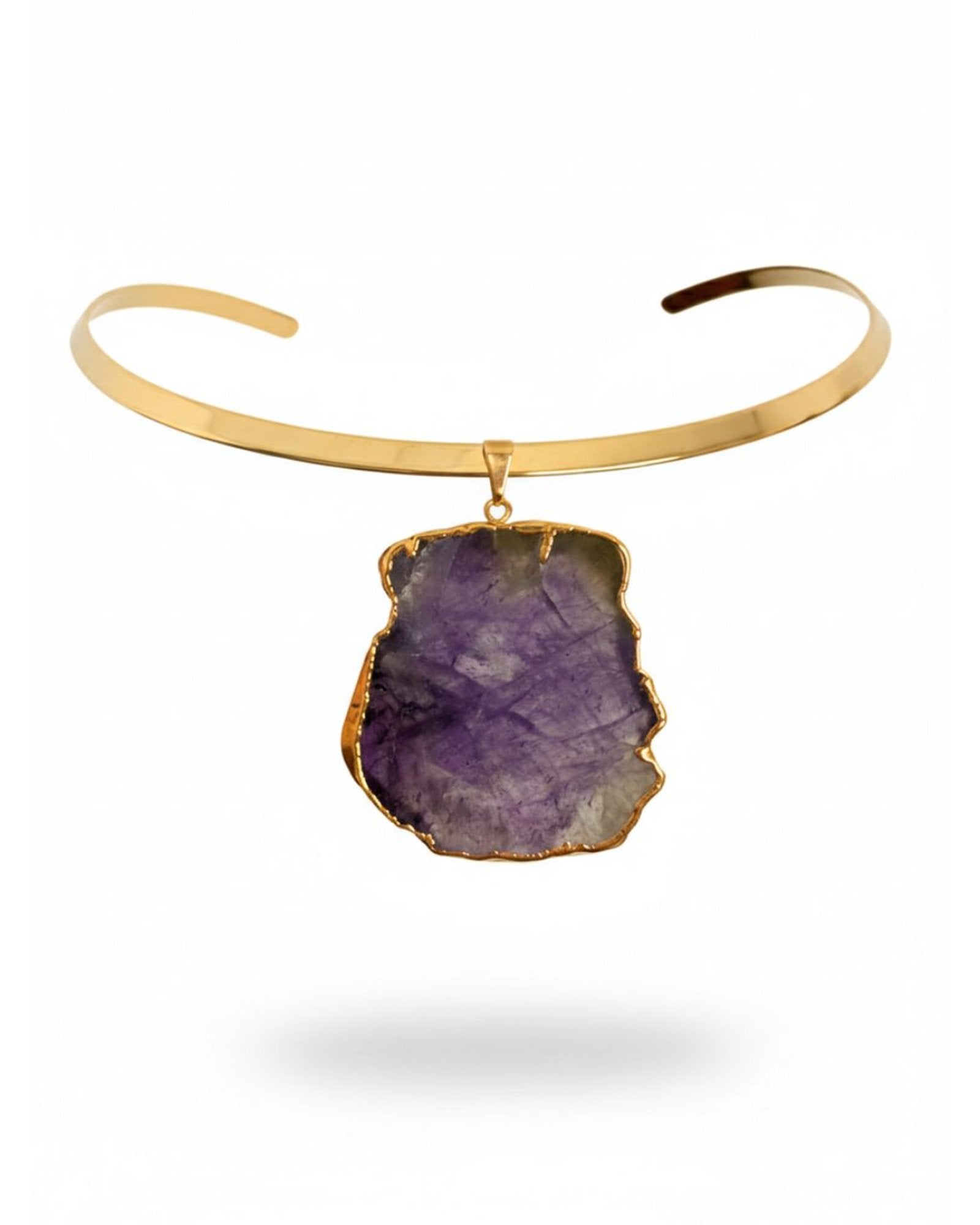 Colar Choker Aro Liso Slice Ametista Ouro Semijoia
