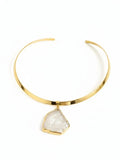 Colar Choker Aro Liso Slice Cristal de Rocha - Ouro Semijoia