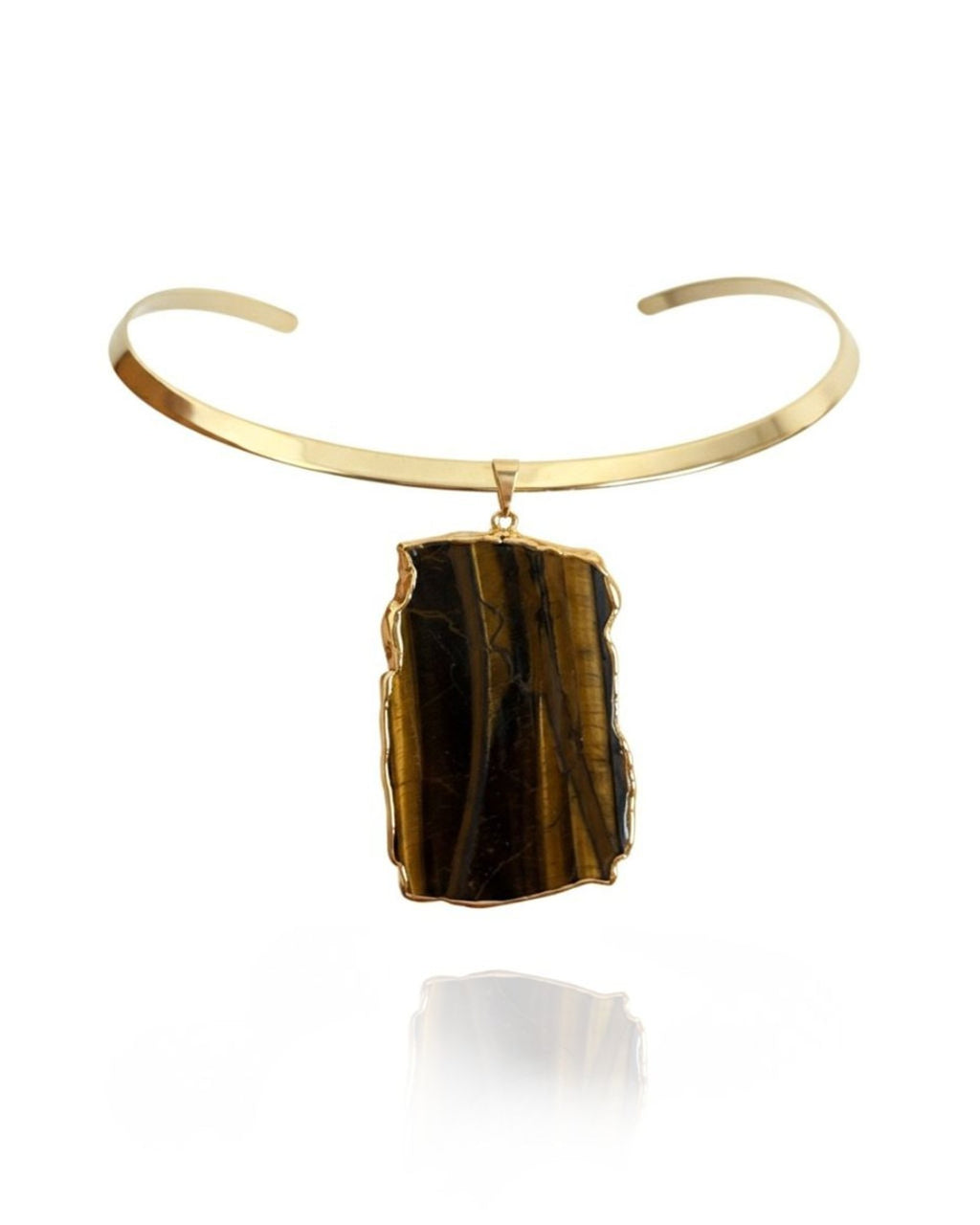Colar Choker Aro Liso Slice Olho de Tigre Ouro Semijoia