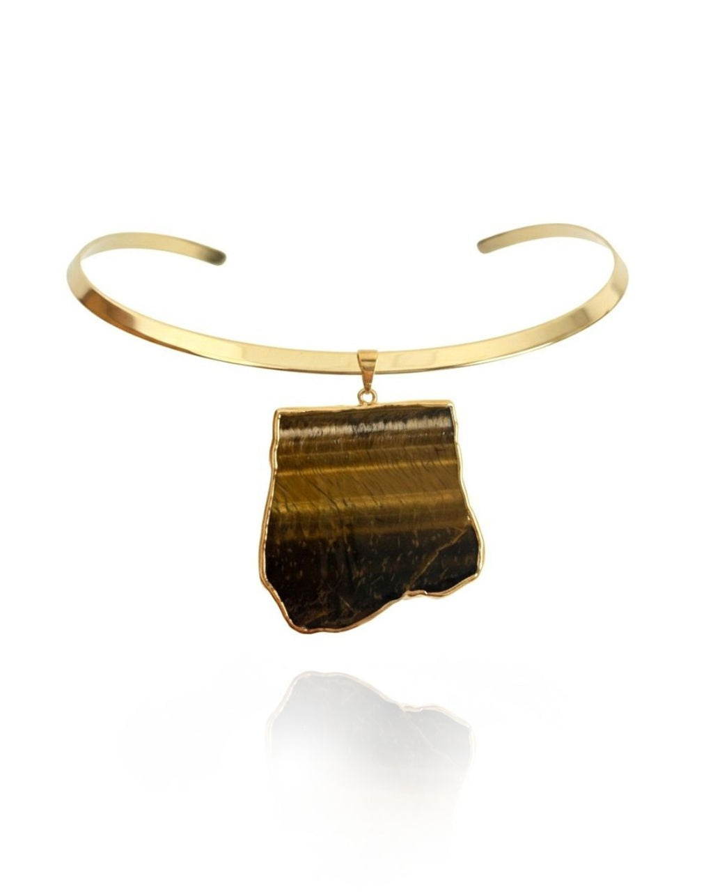 Colar Choker Aro Liso Slice Olho de Tigre Ouro Semijoia