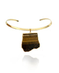 Colar Choker Aro Liso Slice Olho de Tigre Ouro Semijoia