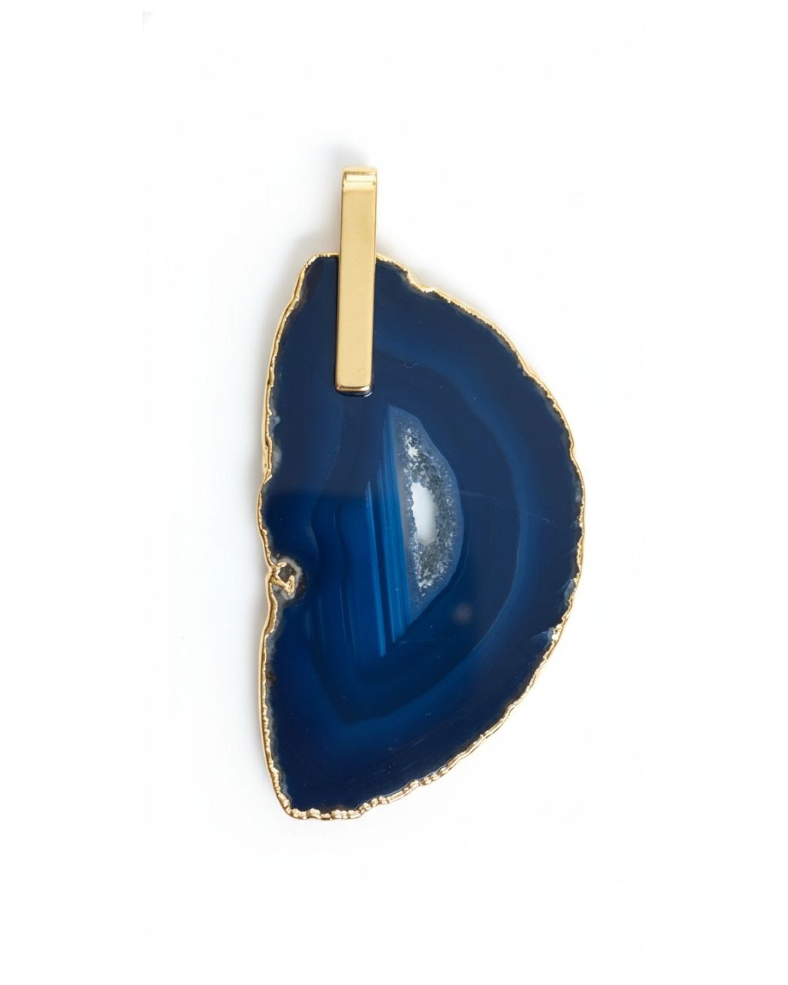 Pingente Ágata Azul com detalhe dourado Ouro Semijoia