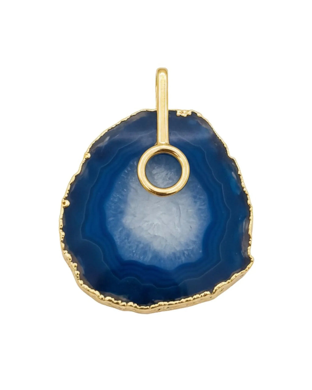 Pingente Ágata Azul com detalhe dourado Ouro Semijoia