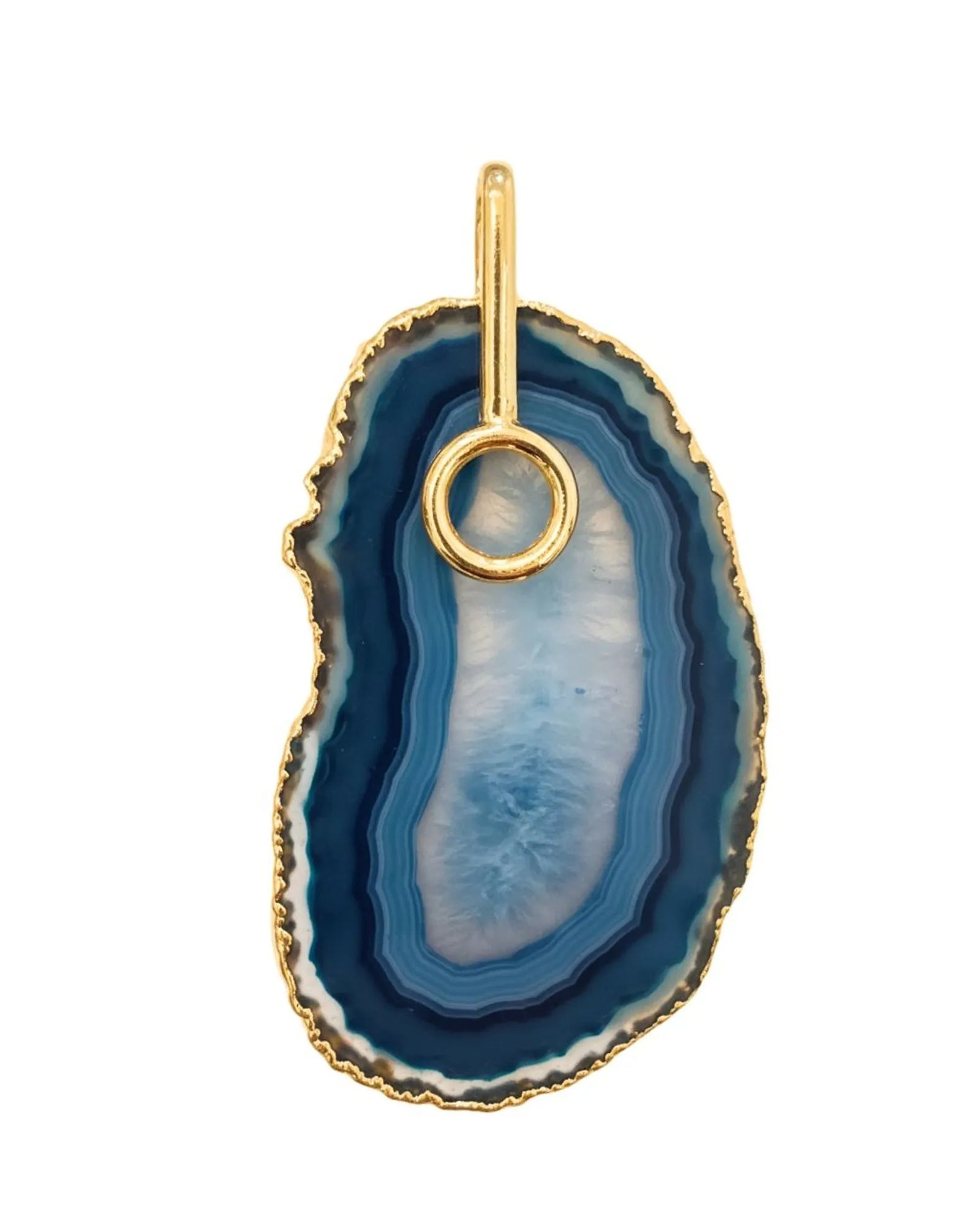 Pingente Ágata Azul com detalhe dourado Ouro Semijoia