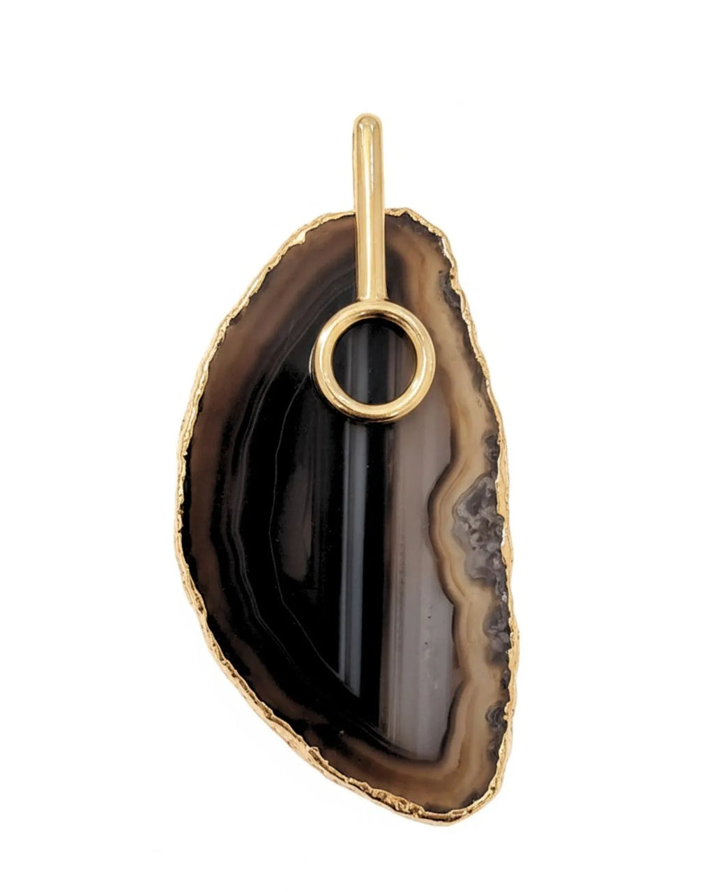 Pingente Ágata Negra com detalhe dourado Ouro 18k