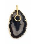 Pingente Ágata Negra com detalhe dourado Ouro 18k