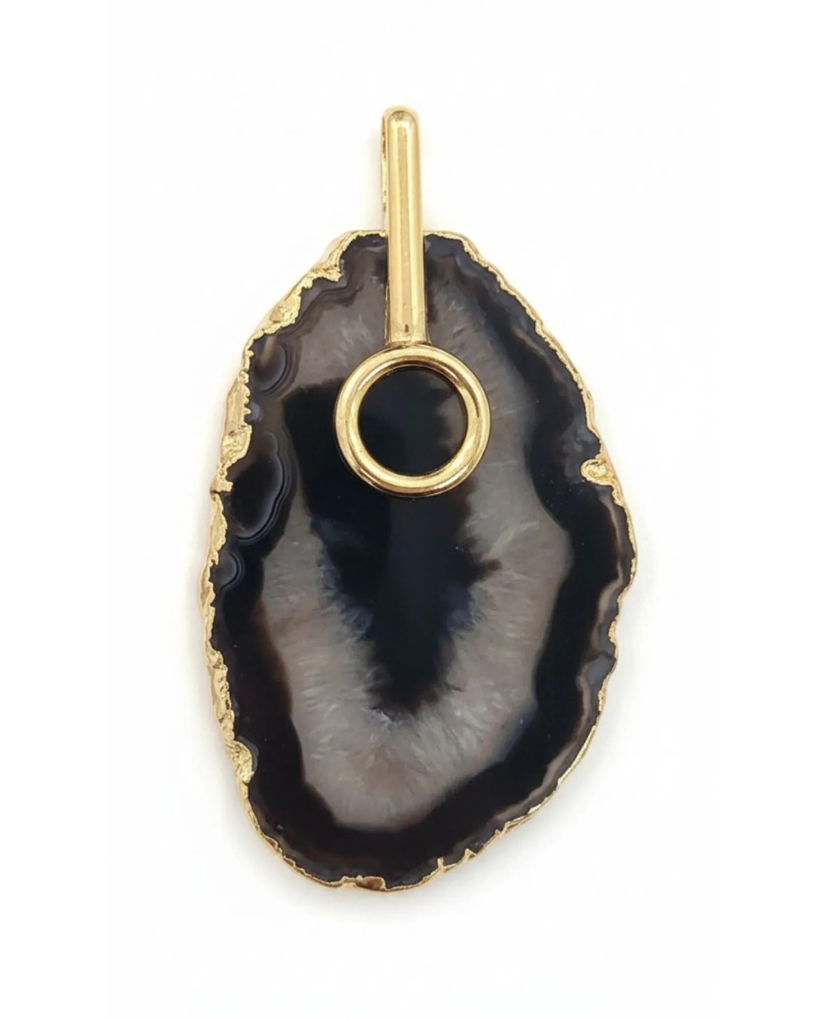 Pingente Ágata Negra com detalhe dourado Ouro 18k